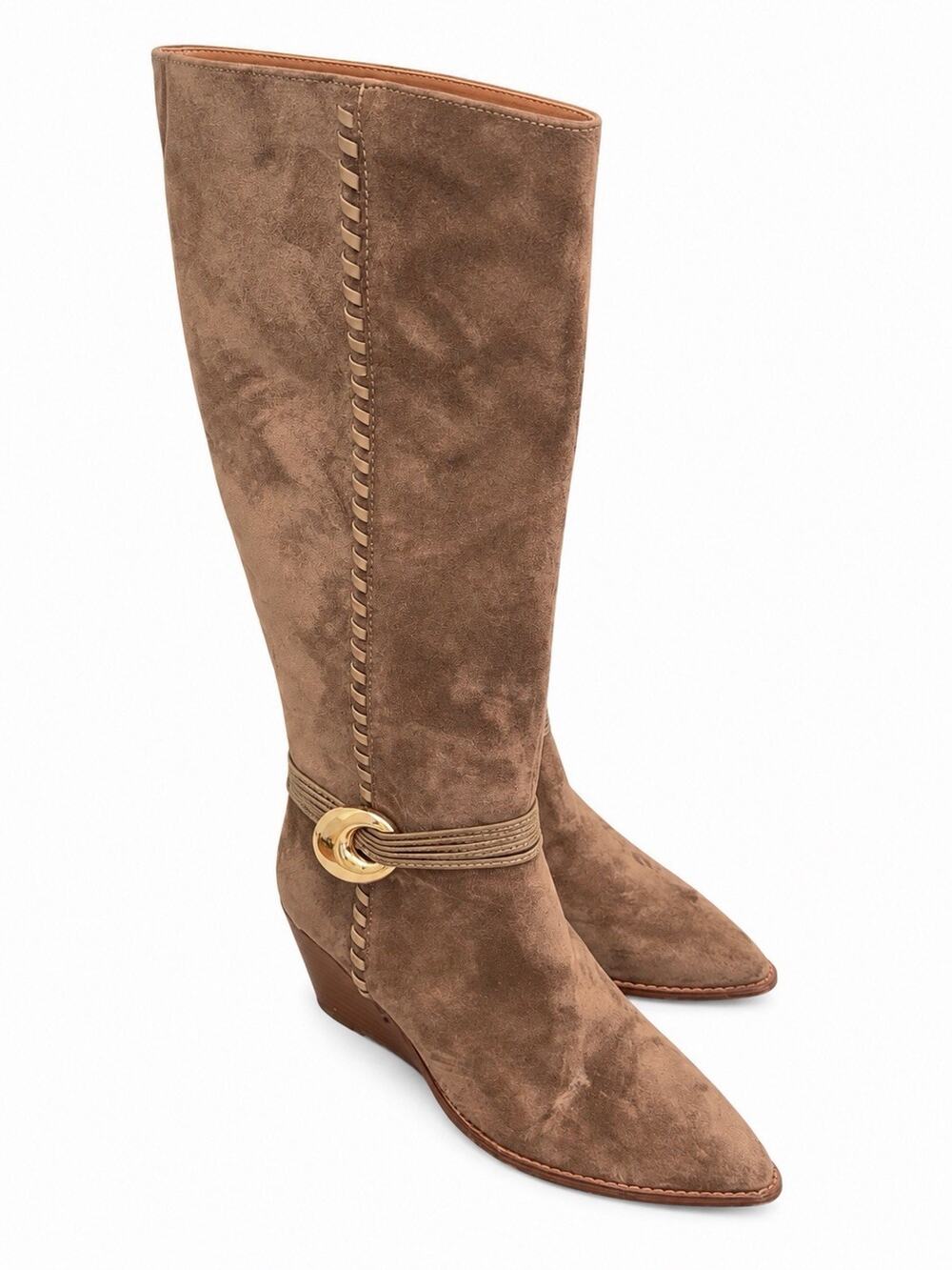 Universal Thread Women’s Size 8.5 Gray Brown Knee High Boots Western Buckle